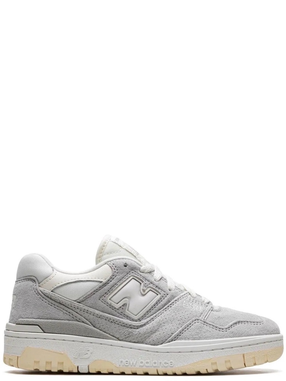 New Balance Women’s Light Grey and Off-White Suede Low-Top Sneakers